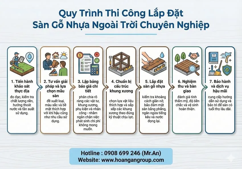 Quy Trình Thi Công Lắp Đặt Sàn Gỗ Nhựa Ngoài Trời Chuyên Nghiệp