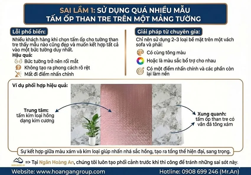 Sai Lầm 1: Sử Dụng Quá Nhiều Mẫu Tấm Ốp Than Tre Trên Một Mảng Tường Sai Lầm 1: Sử Dụng Quá Nhiều Mẫu Tấm Ốp Than Tre Trên Một Mảng Tường