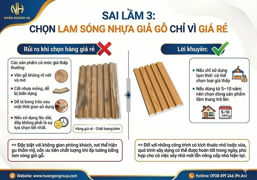 Sai Lầm 3: Chọn Lam Sóng Nhựa Giả Gỗ Chỉ Vì Giá Rẻ Sai Lầm 3: Chọn Lam Sóng Nhựa Giả Gỗ Chỉ Vì Giá Rẻ