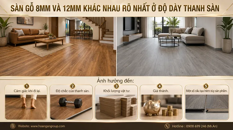 Sàn Gỗ 8mm Và 12mm Khác Nhau Rõ Nhất Ở Độ Dày Thanh Sàn