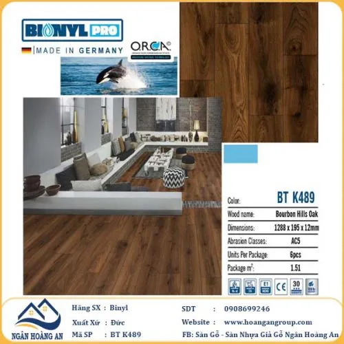 Sàn Gỗ Công Nghiệp Binyl BTK489 dày 12mm