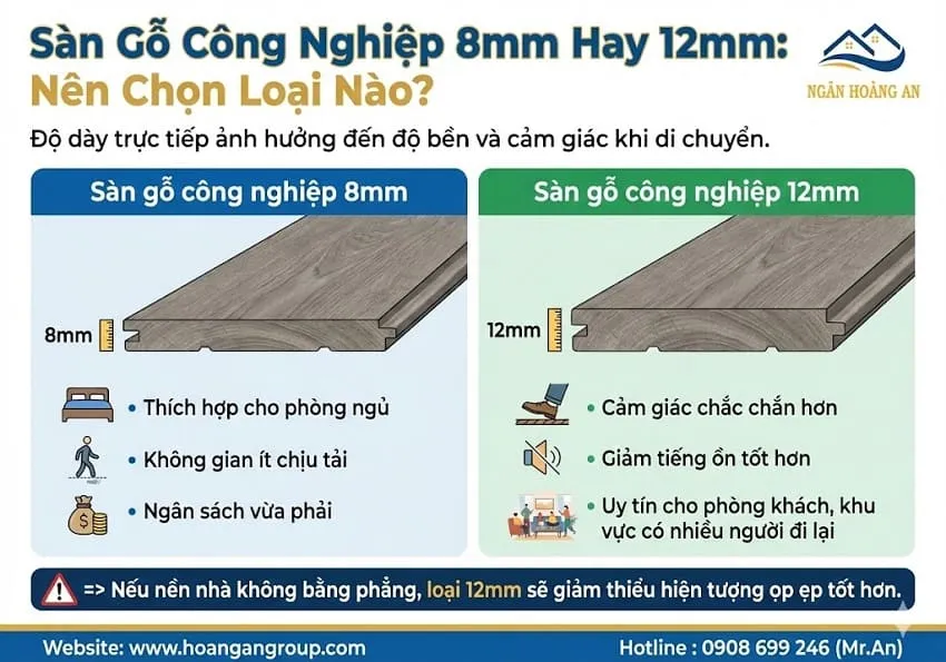 Sàn Gỗ Công Nghiệp 8mm Hay 12mm: Nên Chọn Loại Nào?