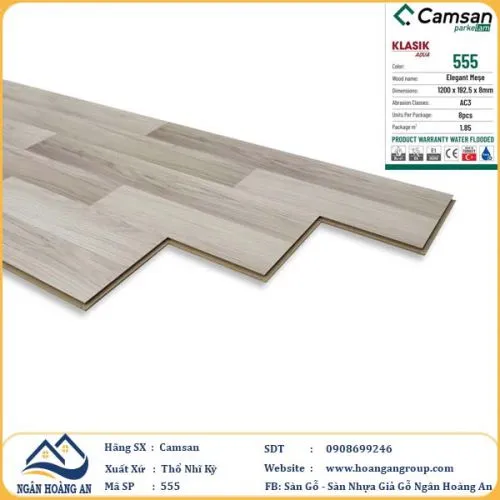 Sàn Gỗ Công Nghiệp Camsan Hèm Phẳng 555 8mm