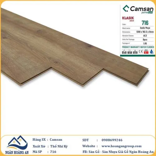 Sàn Gỗ Công Nghiệp Camsan Hèm Phẳng 716 8mm