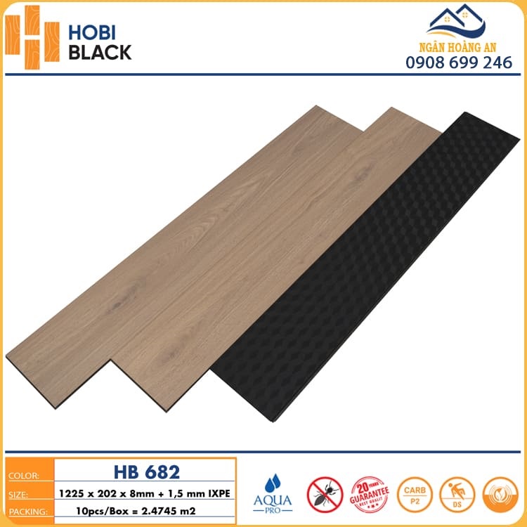 Sàn Gỗ Công Nghiệp Cốt Đen Hobi Black HB682 8mm