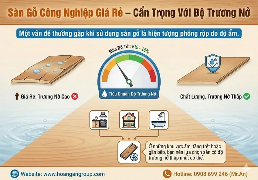Sàn Gỗ Công Nghiệp Giá Rẻ – Cẩn Trọng Với Độ Trương Nở Sàn Gỗ Công Nghiệp Giá Rẻ – Cẩn Trọng Với Độ Trương Nở