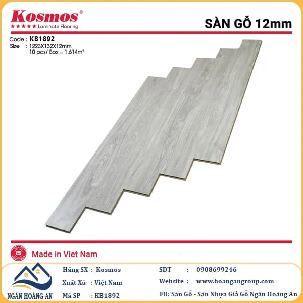 Sàn Gỗ Công Nghiệp Kosmos 12mm KB1892 Tại Bình Thạnh TPHCM