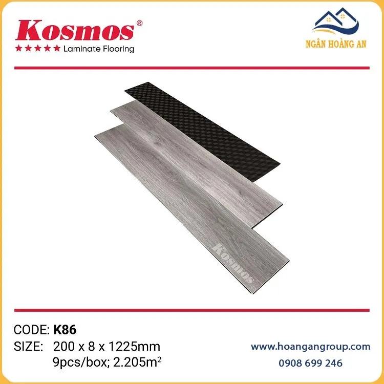 Sàn Gỗ Công Nghiệp Kosmos Có Đế Cao Su 8mm K86 Sàn Gỗ Công Nghiệp Kosmos Có Đế Cao Su 8mm K86