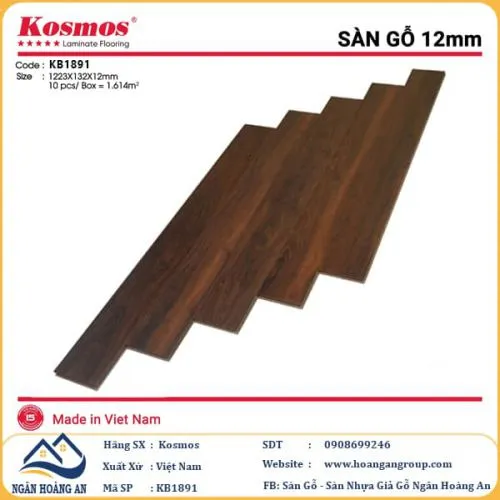 Sàn Gỗ Công Nghiệp KosMos Dày 12mm KB1891