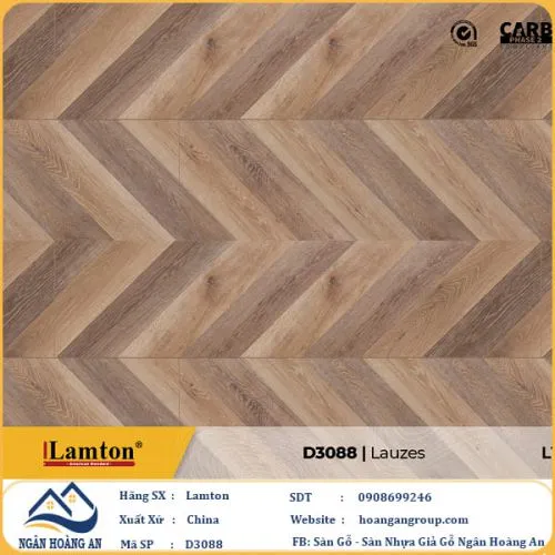 Sàn Gỗ Công Nghiệp Lamton Vân Xương Cá D3088 12mm