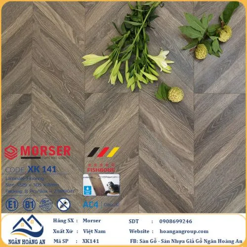 Sàn Gỗ Công Nghiệp Morser Vân Xương Cá 3D Cốt Xanh 8mm XK 141