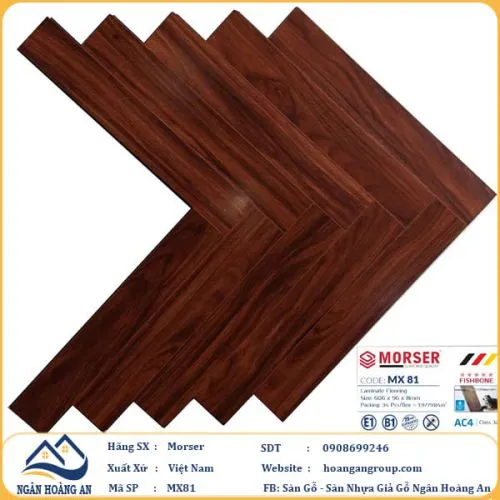 Sàn Gỗ Công Nghiệp Morser Xương Cá Cốt Xanh 8mm MX 81