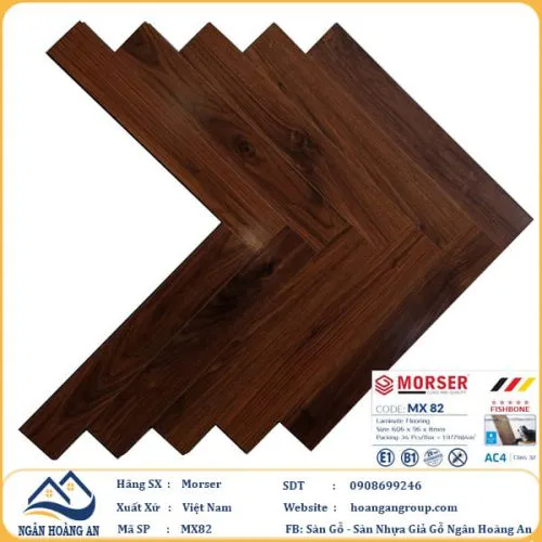 Sàn Gỗ Công Nghiệp Morser Xương Cá Cốt Xanh 8mm MX 82