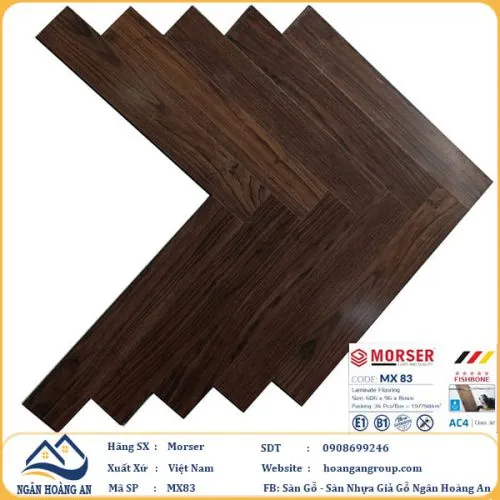 Sàn Gỗ Công Nghiệp Morser Xương Cá Cốt Xanh 8mm MX 83