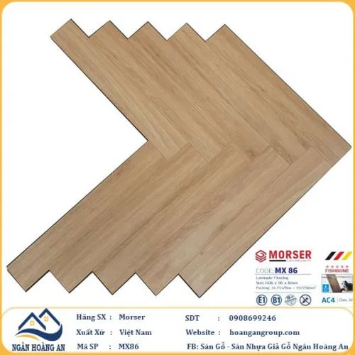 Sàn Gỗ Công Nghiệp Morser Xương Cá Cốt Xanh 8mm MX 86