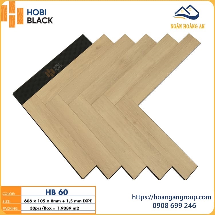 Sàn Gỗ Công Nghiệp Xương Cá  Hobi Black H60 Dày 8mm