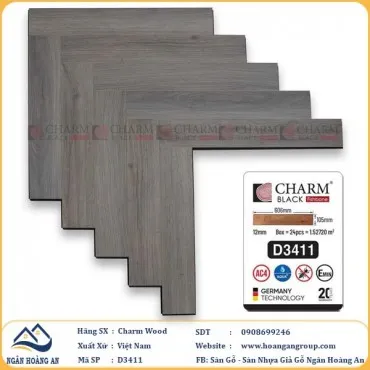 Sàn Gỗ Xương Cá Charm D3411 Cốt Đen Dày 12mm