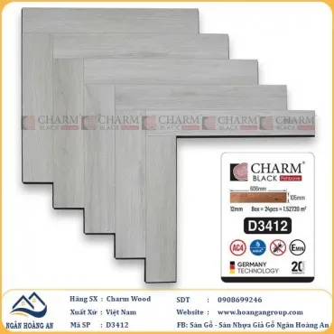 Sàn Gỗ Xương Cá Charm D3412 Cốt Đen Dày 12mm