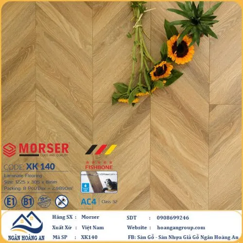 Sàn Gỗ Công Nghiệp Morser Vân Xương Cá 3D Cốt Xanh 8mm XK 140