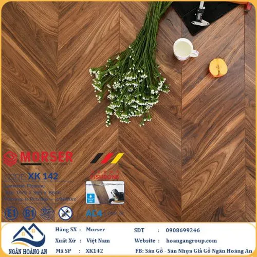 Sàn Gỗ Công Nghiệp Morser Vân Xương Cá 3D Cốt Xanh 8mm XK 142