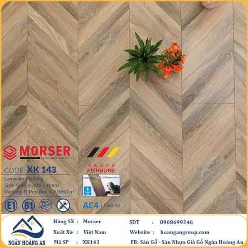 Sàn Gỗ Công Nghiệp Morser Vân Xương Cá 3D Cốt Xanh 8mm XK 143