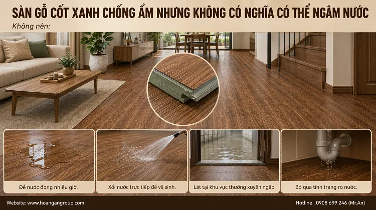 Sàn Gỗ Cốt Xanh Chống Ẩm Nhưng Không Có Nghĩa Có Thể Ngâm Nước Sàn Gỗ Cốt Xanh Chống Ẩm Nhưng Không Có Nghĩa Có Thể Ngâm Nước