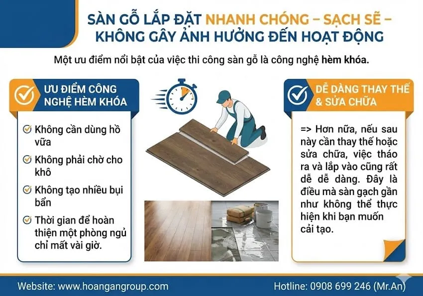 Sàn Gỗ Lắp Đặt Nhanh Chóng – Sạch Sẽ – Không Gây Ảnh Hưởng Đến Hoạt Động Sàn Gỗ Lắp Đặt Nhanh Chóng – Sạch Sẽ – Không Gây Ảnh Hưởng Đến Hoạt Động