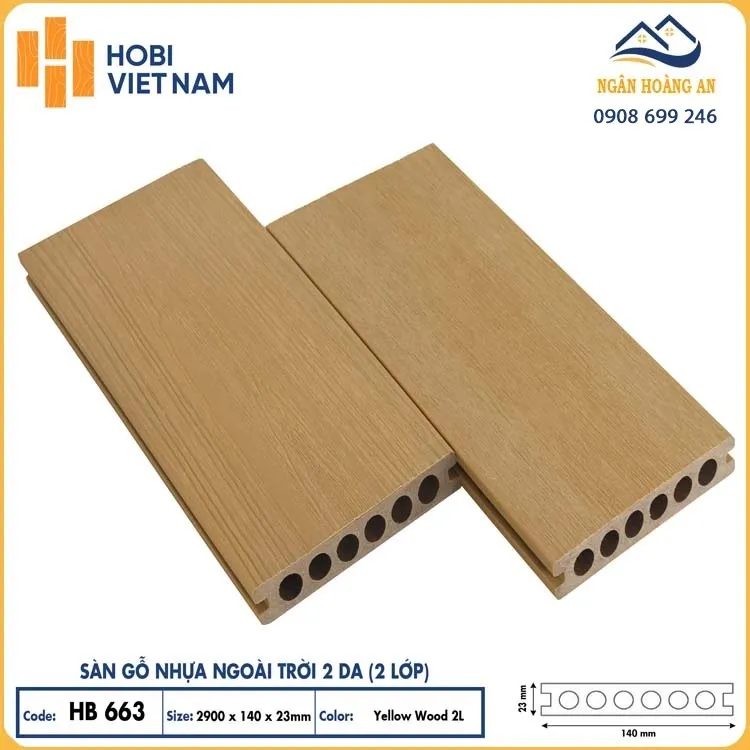 Sàn Gỗ Nhựa 2 Lớp Phủ Polymer Lỗ Tròn Hobiwood HB663 Yellow Wood 