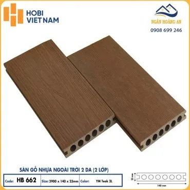 Sàn Gỗ Nhựa Lỗ Tròn 2 Da Ngoài Trời Hobiwood HB662 YM Teak