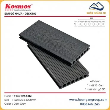 Sàn Ngoài Trời  Lỗ Tròn Kosmos K140T25X3M Dark Grey dài 3m