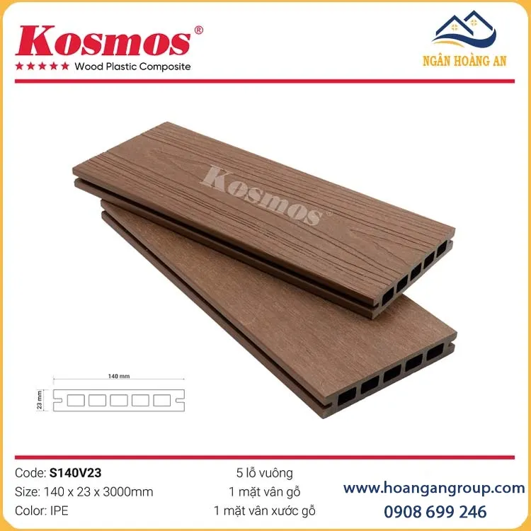 Sàn Gỗ Nhựa Lỗ Vuông 2 Da Ngoài Trời Kosmos S140V23 IPE Sàn Gỗ Nhựa Lỗ Vuông 2 Da Ngoài Trời Kosmos S140V23 IPE