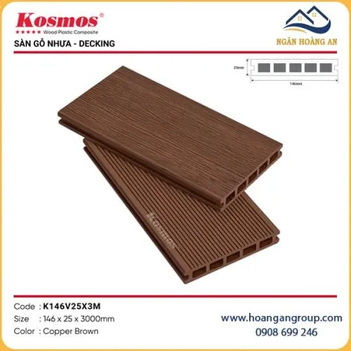 Sàn Gỗ Nhựa Kosmos 5 Lỗ Vuông Vân Tự Nhiên 3D K146V25 Copper Brown