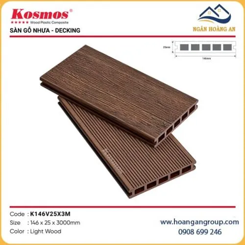 Sàn Gỗ Nhựa Kosmos 5 Lỗ Vuông Vân Tự Nhiên 3D K146V25 Light Wood