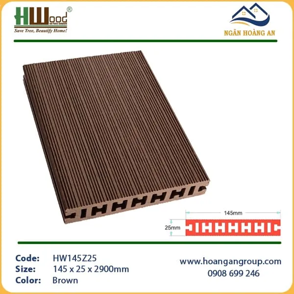 Sàn Gỗ Nhựa Ngoài Trời HWOOD HW145Z25 Brown