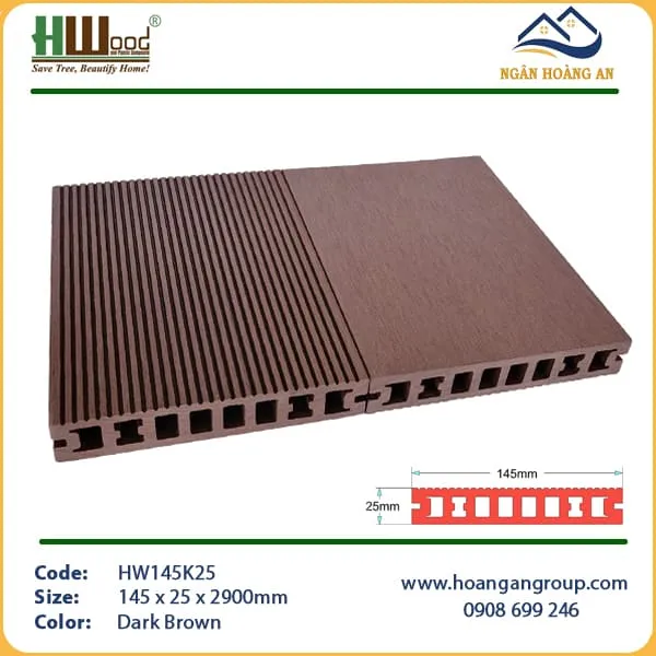 Sàn Gỗ Nhựa Ngoài Trời HWOOD HW145K25 Dark Brown