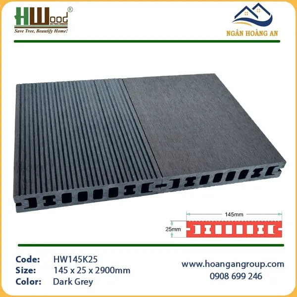 Sàn Gỗ Nhựa Ngoài Trời HWOOD HW145K25 Dark Grey
