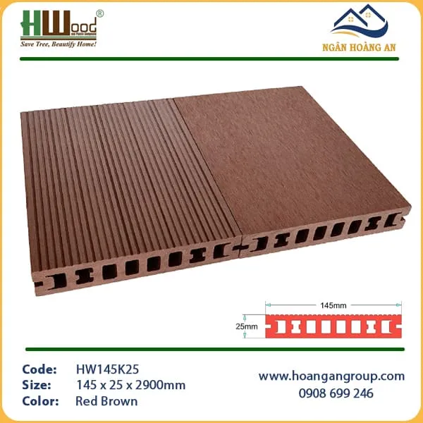 Sàn Gỗ Nhựa Ngoài Trời HWOOD HW145K25 Red Brown
