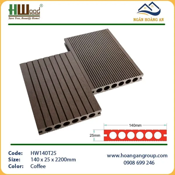 Sàn Gỗ Nhựa Ngoài Trời HWOOD HW145T25 2 Mặt Sọc Coffee
