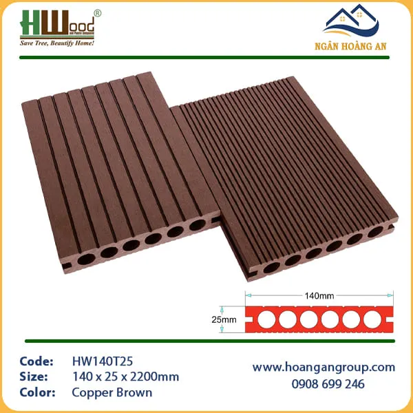 Sàn Gỗ Nhựa Ngoài Trời HWOOD HW145T25 2 Mặt Sọc Copper Brown Sàn Gỗ Nhựa Ngoài Trời HWOOD HW145T25 2 Mặt Sọc Copper Brown