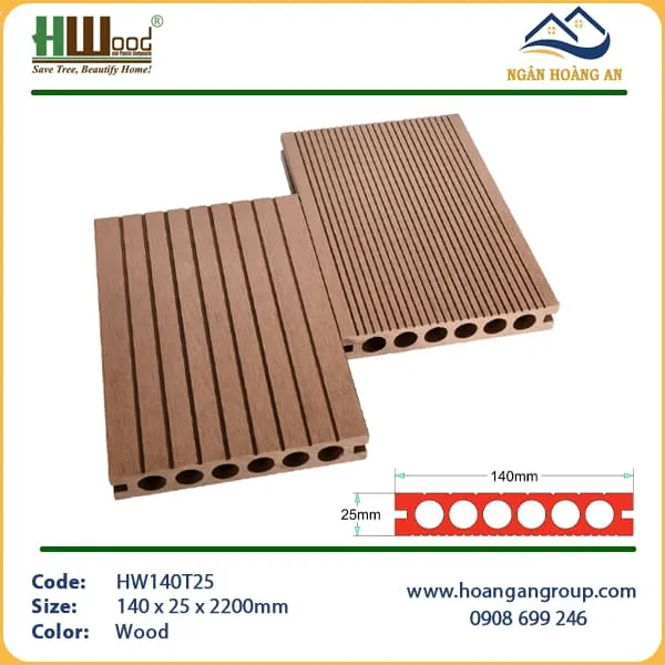 Sàn Gỗ Nhựa Ngoài Trời HWOOD HW145T25 2 Mặt Sọc Wood