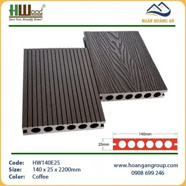 Sàn Gỗ Nhựa Ngoài Trời Lỗ Tròn Vân 3D Hwood HW140E25 Coffee