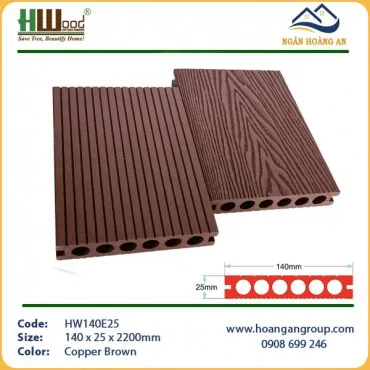 Sàn Gỗ Nhựa Ngoài Trời Lỗ Tròn Vân 3D Hwood HW140E25 Copper Brown