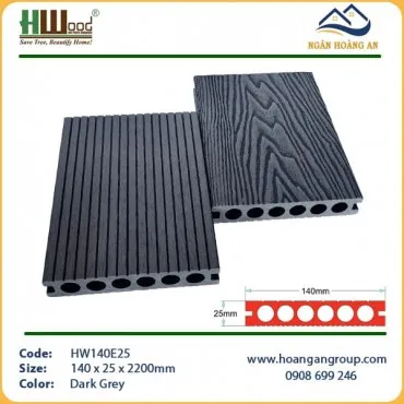 Sàn Gỗ Nhựa Ngoài Trời Lỗ Tròn Vân 3D Hwood HW140E25 Dark Grey