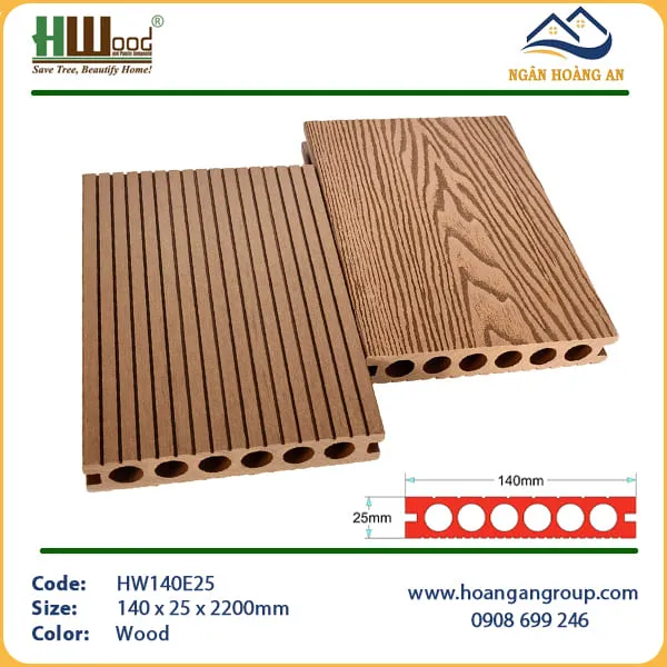 Sàn Gỗ Nhựa Ngoài Trời HWOOD HW145E25 Vân 3D Wood