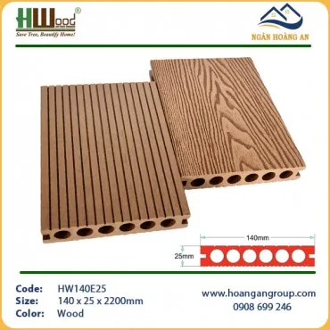 Sàn Gỗ Nhựa Ngoài Trời Lỗ Tròn Vân 3D Hwood HW140E25 Wood