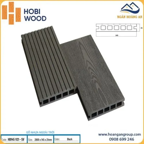 Sàn  Ngoài Trời HobiWood 5 Lỗ Vuông HB145 V21-5V Black