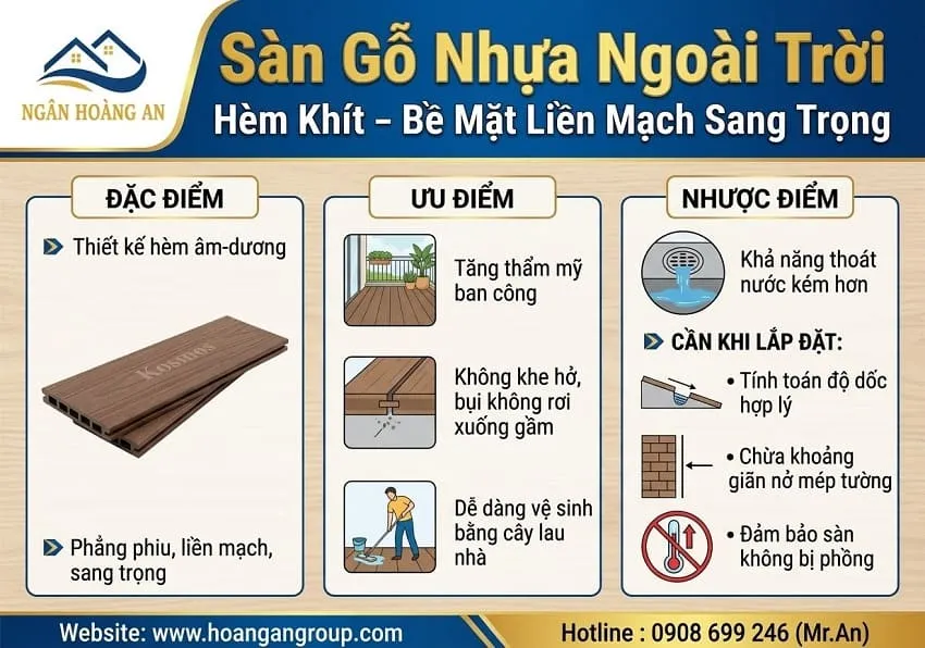 Sàn Gỗ Nhựa Ngoài Trời Hèm Khít – Bề Mặt Liền Mạch Sang Trọng