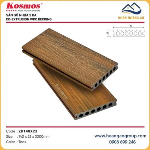  Sàn Gỗ Nhựa Ngoài Trời 2 Da Kosmos 2D140x23 Teak