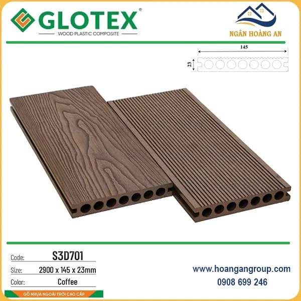 Sàn Gỗ Nhựa Ngoài Trời Lỗ Tròn Glotex S3D701 Tại Thủ Đức TPHCM