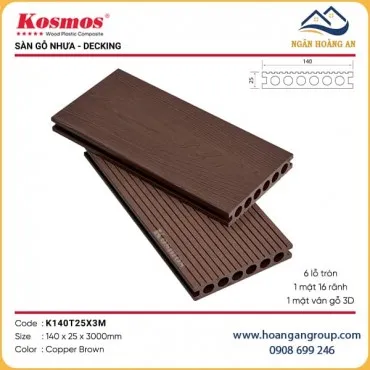 Sàn Gỗ Nhựa Ngoài Trời Kosmos K140T25X3M Copper Brown dài 3m